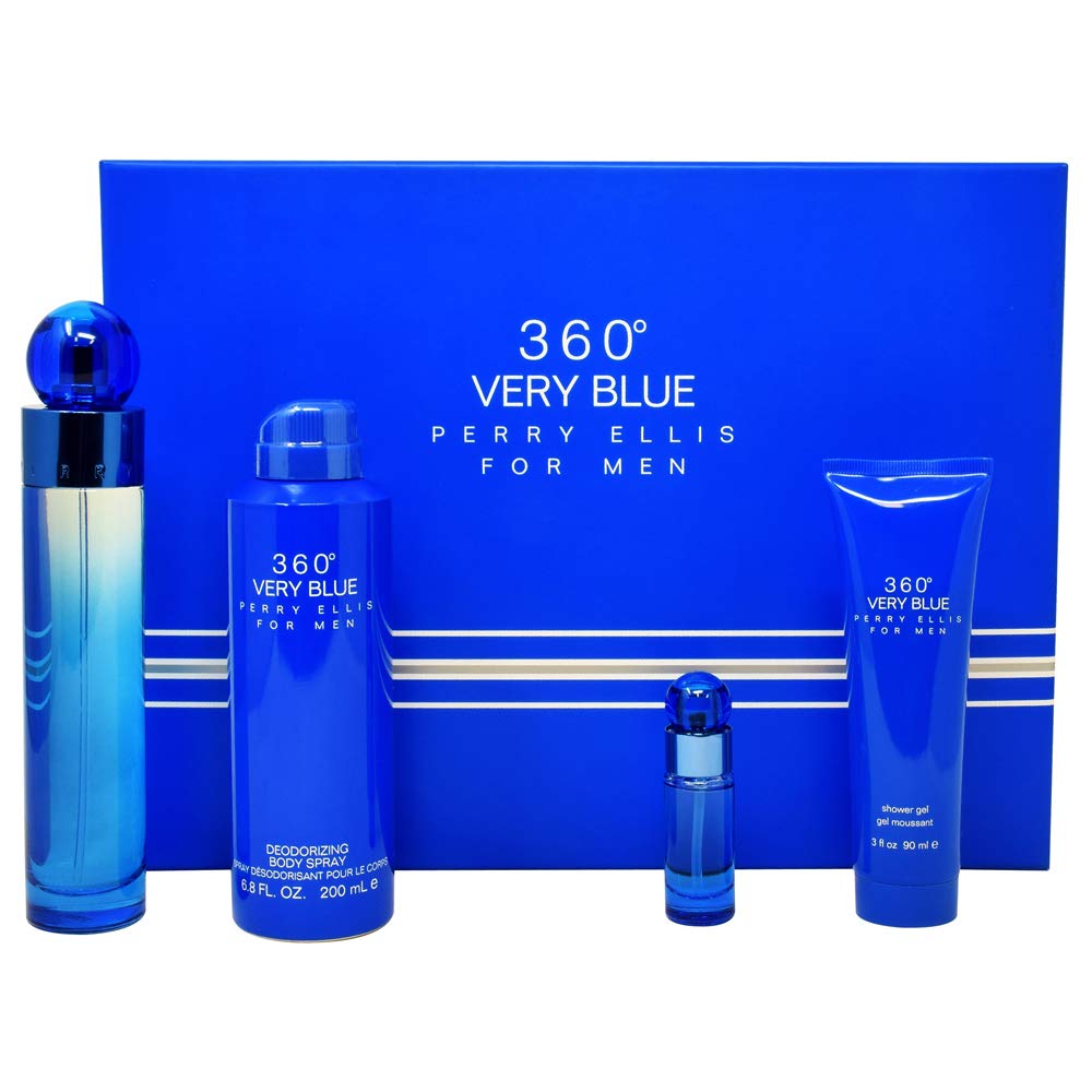 360 VERY BLUE 4 Pc Set, 3.4 oz EDT spray, 6.0 oz DEO spray, 3.0 oz S/G, 0.25 oz EDT spray