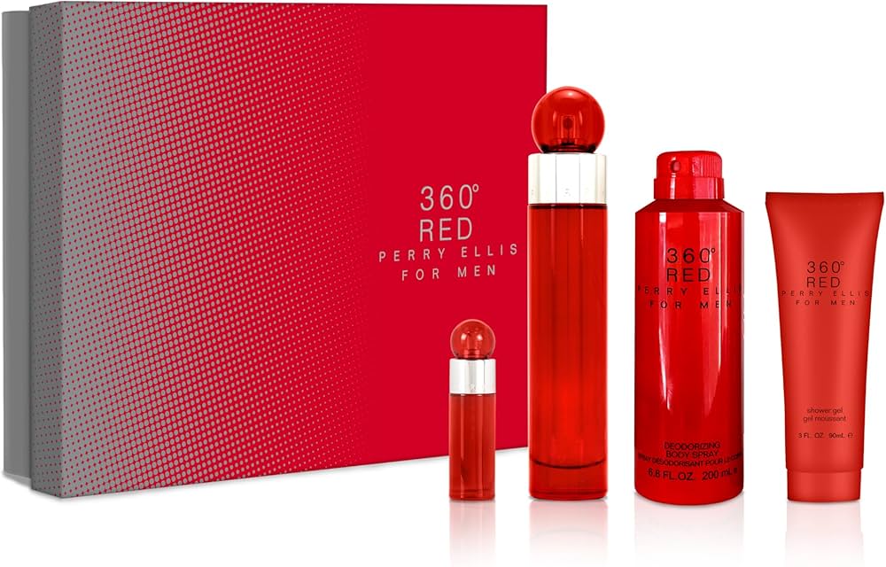 360 RED 4 Pc Set, 3.4 oz EDT spray, 6.0 oz DEO spray, 3.0 oz S/G, 0.25 oz EDT spray